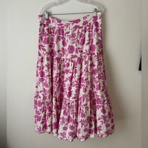 LC Lauren Conrad Tiered Pink & White Floral Midi Skirt in Size XL